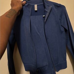 Blue Ribbed Zip-Up Jacket and Pants Set